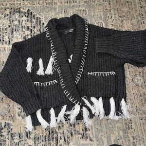 Anthropologie wool chunky knit fringe Sweater cardigan medium